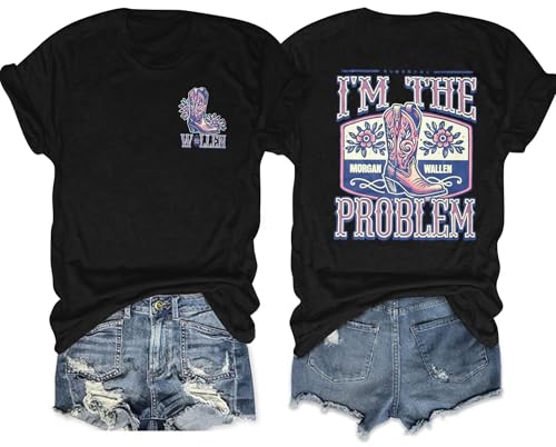 Women Western Cowgirl Shirts I'm The Problem Country Music Shirt Retro 80s 90s Tees Vintage Concert Music Lover Tops