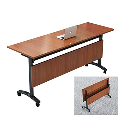 Guinjo Flip Top Mobile Training Table, Foldable Rectangular Seminar Training Table With Modesty And Lockable Wheels, Boardroom Desk (Color : Brown, Size : 140 * 40 * 74Cm) #TOP14