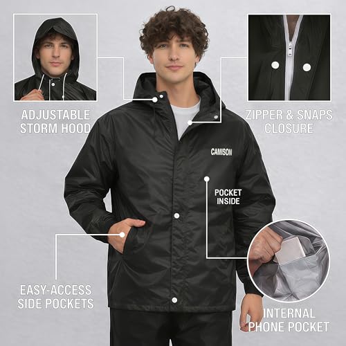 Image of Mens Raincoat Suit with Pant Set Legacy Series | Waterproof Lightweight Breathable Rain Wear | Strong Stitching, Elastic Cuff & Waterproof Zipper Raincoat for men waterproof