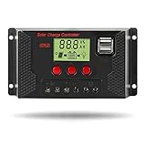 30A Solar Laderegler, Solar Panel Laderegler 12 V/24 V, PWM Solar Ladegerät Controller,Multifunktions-LCD-Display mit Dual-USB-Port-Timer-Einstellung, PWM Auto Parameter