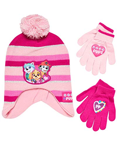 Nickelodeon Paw Patrol Girls Winter Hat and 2 Pair Mittens or Gloves (Age 2-7)