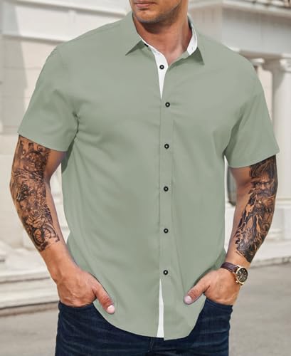 JMIERR Men's Casual Button Down Shirts Wrinkle-Free Short Sleeve Business Dress Shirt2