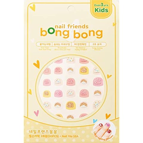 Premium Nail Wraps for Kids 3-6 Yo | 30 Non-Toxic Nail Polish Stickers That Let Nails Breathe | Patented Micro Holes for Safe, Healthy Nails | Long Lasting Nail Stickers for Girls (Glitter Coral) Cover