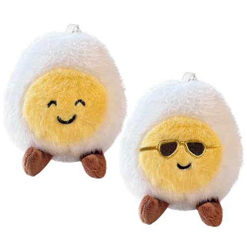 HuanHengOn 2PCS Cute Plush Boiled Egg Keychain Kawaii Key Ring