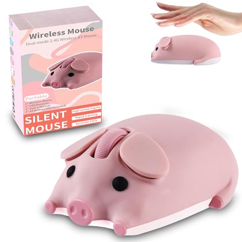 Wireless Mouse Dual Mode Bluetooth 5.1/2.4G USB Lovely Cute Animal Pig Shaped Mice 1200DPI...