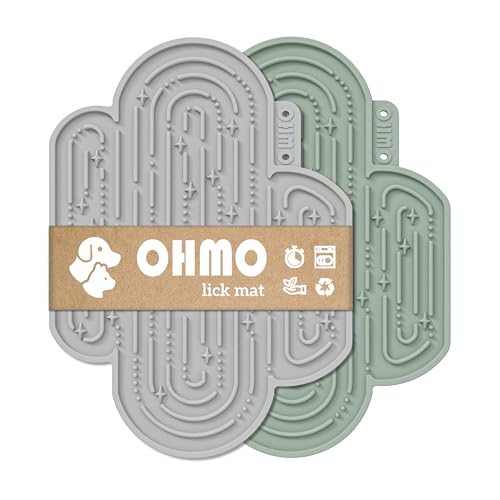 OHMO Schleckmatte Hund, Leckmatte für Welpen Katze - 2 Pcs Cute Cactus Design, für Haustier Angst Relief und langsam füttern, Lebensmittelqualität Silikon (Hellgrün & Asche)