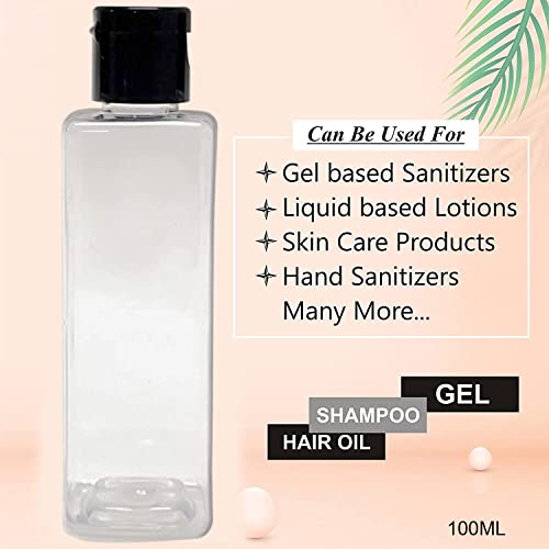 Image of HARRODS Empty Square Clear Plastic Bottles 100ml (Pack of 16) - Refillable Travel Size Cosmetic Travelling Containers Small Leak Proof Squeeze Bottles with Black Flip Cap for Toiletries, Shampoo