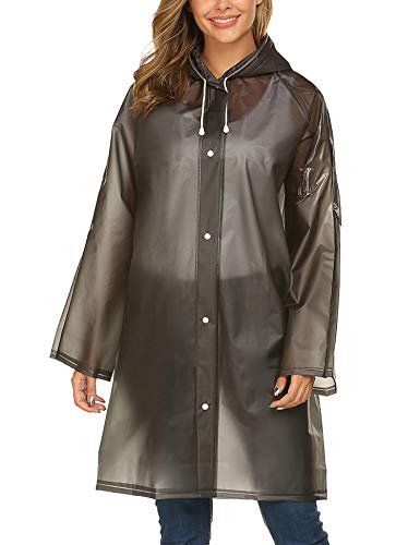 ZHENWEI Womens' Rain Coats Rain Poncho Reusable Thicken Hooded Rainwear Outdoor Black