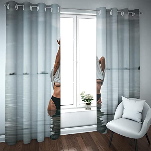 Tongda Decor Moda Full Blackout Cortinas Estilo Moderno Vista al mar Hermosa Chica Lady Dormitorio Cortinas Sala de Estar Ventana de Ojal Cortinas 2 Panel 90x200cm
