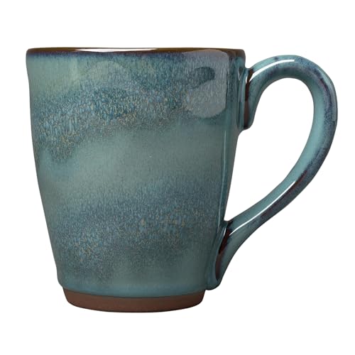 Sango 16-Piece Stoneware Dinnerware Set for 4, Glossy Blue & Green Coffee Mugs, Plates and Bowls Sets with Reactive Glaze, Ceramic Dish Set, Elegant Dishes, Microwave & Dishwasher Safe, Toren Denim