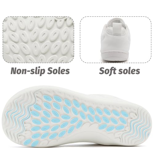 Women's Wide Toe Box Barefoot Sneakers Walking Slip On Shoes Zero Drop Running Sneakers Breathable Non Slip Casual Jogging Shoes White Size US 7.54