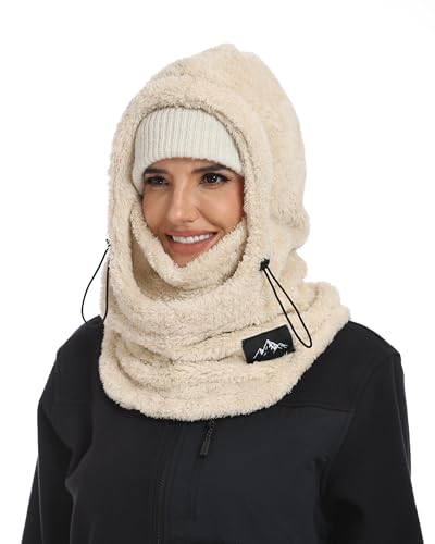 YYIDATON Plüsch Sturmhaube Mütze Winter Thermo Skimaske Fleece Thermale Windbeständig Gesichtshaube Outdoor Mütze Schal Balaclava für Herren Damen (Beige)