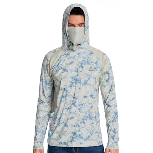 Mens UPF 50 Hoodie Shirt with Mask Long Sleeve Permanent UV Sun Protection Neck Gaiter Performance T for Outdoor product thumbnail 13