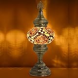mozaist 16.5” Farmhouse Mosaic Table Lamp, Turkish Stained Glass Vintage Handmade Desk Lamp Shade, H