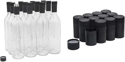 North Mountain Supply - B07ZG2N5MF Botellas de vino de vidrio Burdeos de 25.4 fl oz con cápsulas Twist-N-Seal - Caja de 12 (transparentepedernal) y
