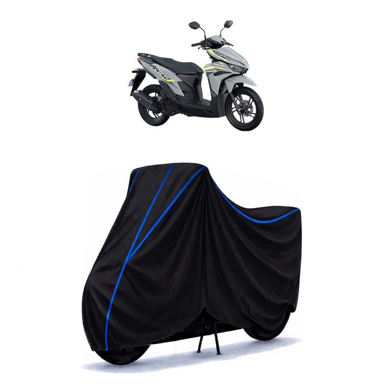 Image of Scooty Cover Water Resistant for Click 125 | Universal Scooter & Bike Cover | Heavy Duty UV Dust, Rain & Scratch Protection | Elastic Fit All Weather Indoor Outdoor | Black with Blue Piping