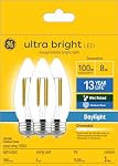 GE Ultra Lumineux LED 100 Remplacement Watt, blanc doux, B11 Déco - Ampoules à bougies (3 Boîte)