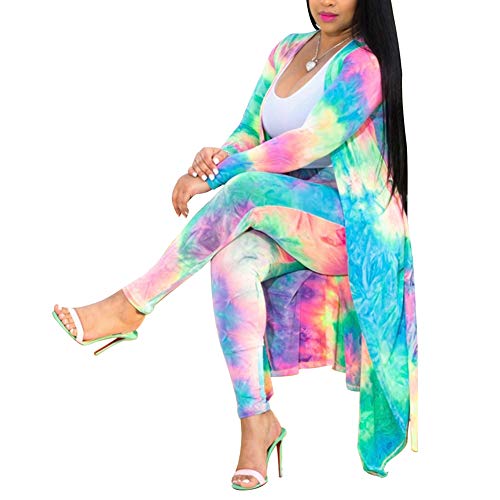 Image of Womens Fashion Printed Long Cardigans 2 Piece Outfits,Long Sleeve Coat and Trousers Set