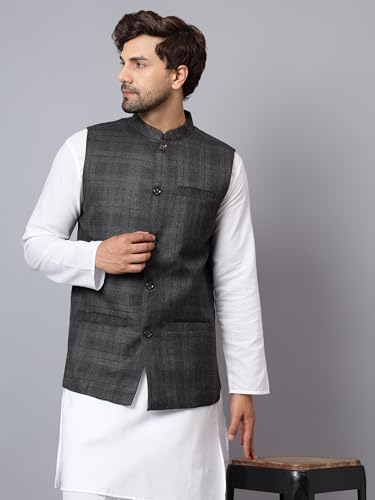 Image of LATEST CHIKAN Men's Traditional Tweed Cotton Checkred Premium Nehru Jacket /Waistcoat