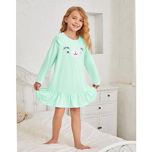 QPANCY Girls Nightgown Lovely Long Sleeve Princess Nightdress Soft Cotton Sleepwear Kids2