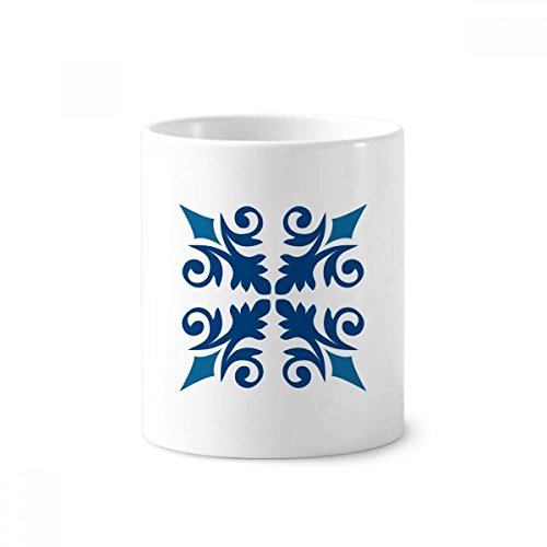 Porte-brosse à dents en céramique blanche Maroc à motif fleur bleu
