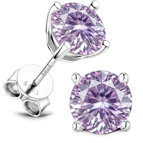 Lyniuoy June Birthstone Stud Earrings Amethyst Purple Birthday Gifts With Gift Box 18K White Gold Plated 925 Sterling Silver Hypoallergenic Flat Back Stud For Sensitive Ear 5mm 0.5ct X2