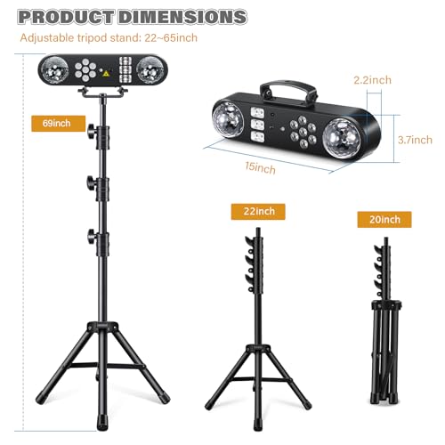 Telbum Luces DJ con Soporte, Paquete Party Bar 5 en 1 y Máquina de Humo de 1500W miniatura 5