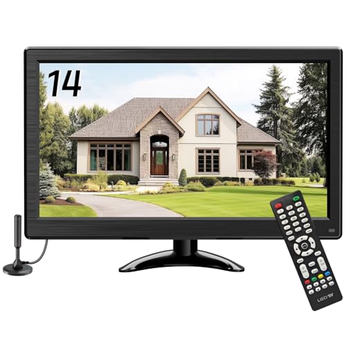 14 Inch Portable TV 1366*768(Support 1080P) HD Flat Screen Small TV with ATSC Tuner Antenna,Remote /HDMI/USB/AV/VGA Input, Suitable for Kitchen Bedroom RV Camper.,TV Stand for Car Travel(（No Smart TV）