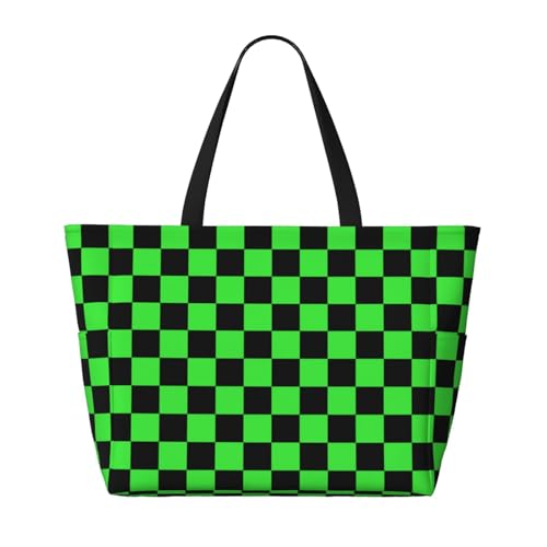 Green Black Checkered Chessboard Flag Large Capacity Travel Bag Lightweight Shopping Handbag Beach Tote Bags Work Bag2