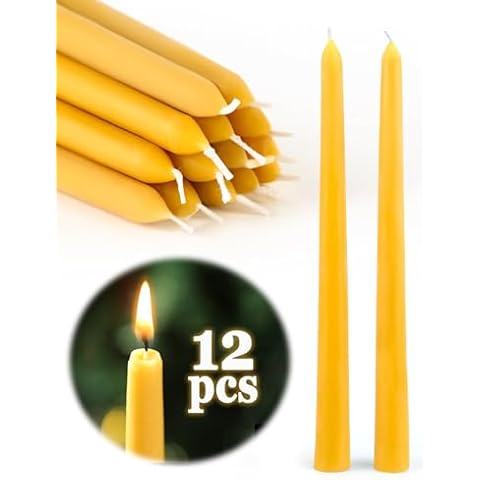12pcs 10" Natural Beeswax Taper Candles- Smokeless and Dripless Beeswax Candles- 10 Hour Burn Time Beeswax Candlesticks for Christmas Decor Air Purification Cover