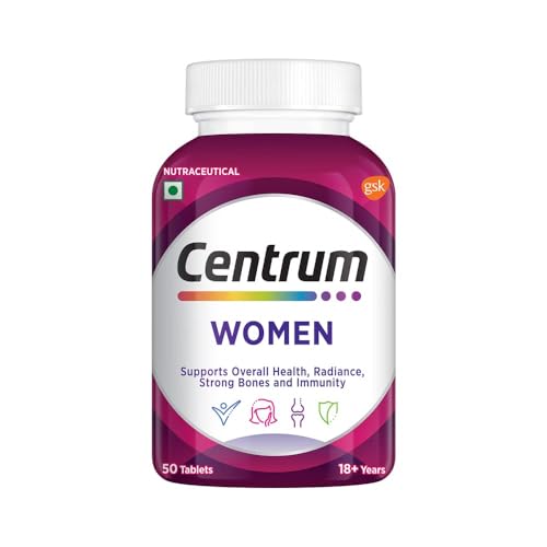 Image of Centrum Women, World's No.1 Multivitamin with Biotin, Vitamin C & 21 vital Nutrients for Overall Health, Radiance, Strong Bones & Immunity (Veg) 50 tablets, Pack of 2