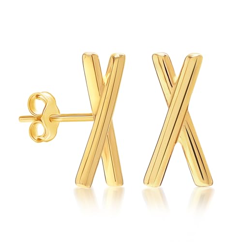 Charmsy - Pendientes de tuerca de plata de ley 925 para mujer, chapados en oro de 14 quilates, ligeros, minimalistas, joyería, Plata de ley, Sin piedra preciosa