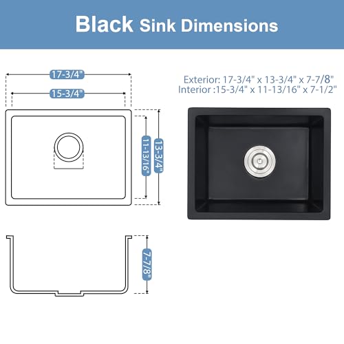 MONSINTA Black Bar Sink 18 x 14, Matte Black Granite Composite Undermount Kitchen Sinks, 18 Inch Quartz Stone Kitchen Sink With Sink Drain Assembly and Sink Bottom Grid by MONSINTA - Used condition - Image 2