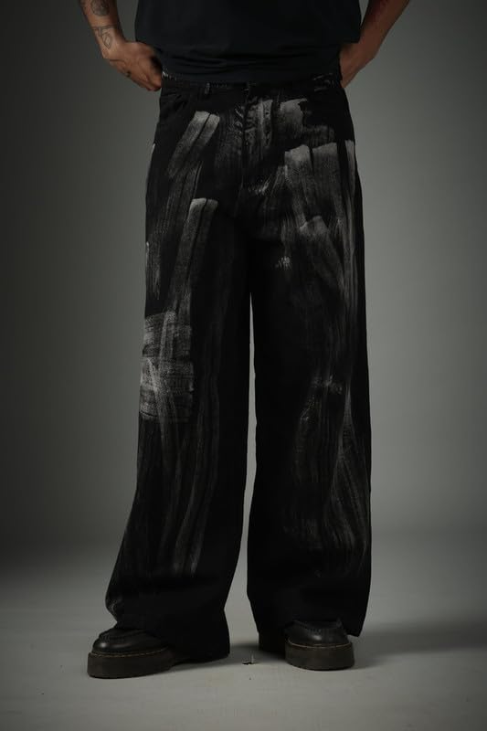 Image of CHAPTER 2 Brushed Baggy Denims Premium Black Relaxed Fit Jeans