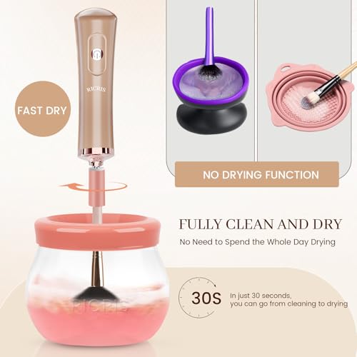 Image of RICRIS Electric Makeup Brush Cleaner and Dryer Machine - Super Fast Clean and Dry Make Up Brushes - Automatic Cosmetic Brush Spinner Washer Tools