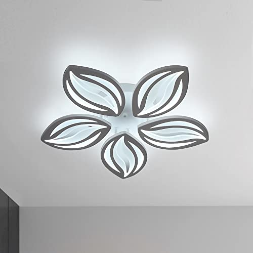 CKCLR 60W Moderne LED Lustre Chambre LED Plafonniers 6000K Blanc Froid 5-lumières Forme De Feuille Lampes de lustre pour salon, salle à manger (60) Cover