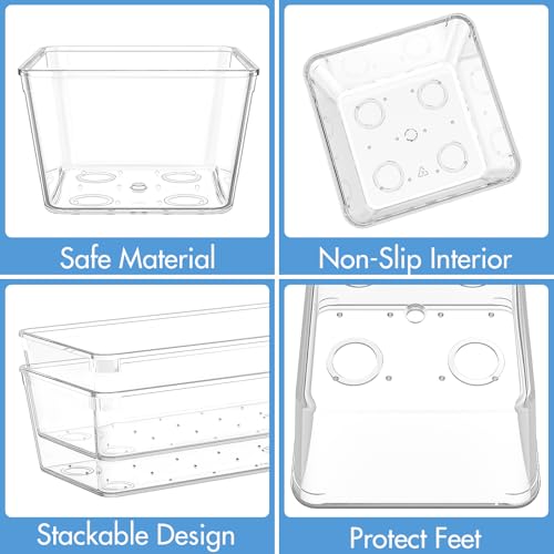 Quirlig 16 Piezas Organizadores de Cajones de Plástico Transparente, Separadores de Cajones de Escritorio de 4 Tamaños, Bandejas de Almacenaje para Maquillaje, Baño, Oficina - imagen 6