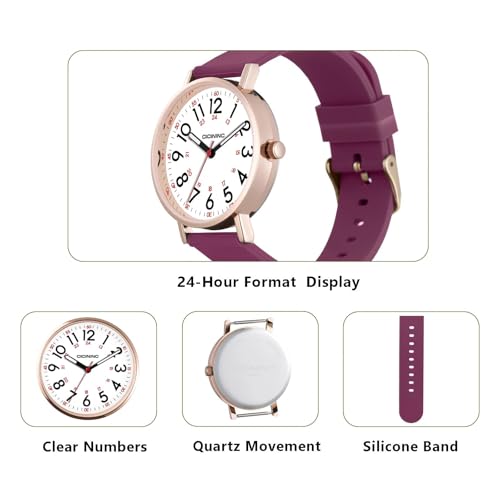 Image of Watch with Second Hand Nursing for Women, Analog Watches for Nurses, 12 /24 Hour Military Time, Easy Read Dial, Colorful Silicone Band