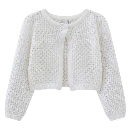 Girls Cropped Cardigan Long Sleeve Knitted Tops Comfortable Button Down Open Front Cardigan Sweater