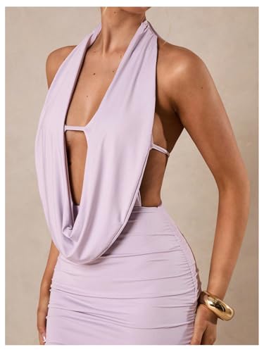 Image of SOLY HUX Women's Sexy Deep V Neck Halter Bodycon Mini Dress Sleeveless Party Club Dresses