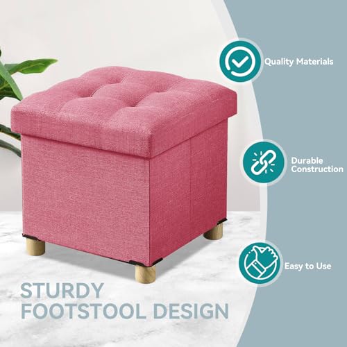 Storage Ottoman Foot Stool with Folding Design - Hot Pink