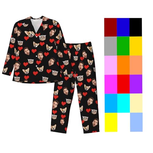 Custom Pajama Set Love Heart Personalized Funny PJ Pant Design with Face Matching Pajamas for Couples