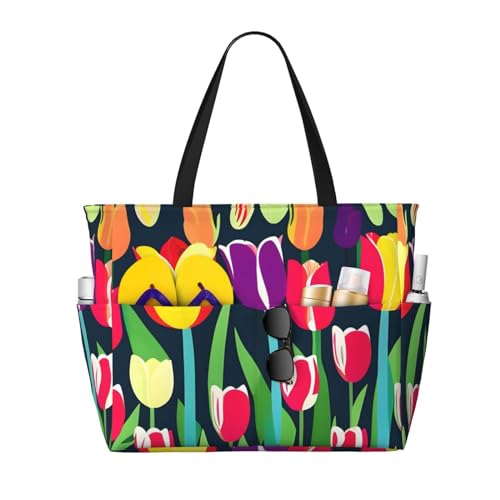 Sac à bandoulière imperméable tulipes : grand sac fourre-tout d'été pour voyage et plage