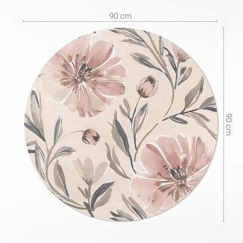 Tapis de sol vinyle rond ø90 cm fleurs aquarelles pour salon