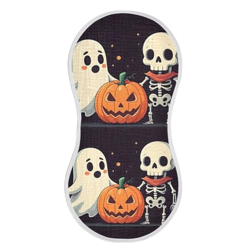 Muslin Burp Cloth for Baby 4PCS Mini Halloween Ghost Skeleton Super Absorbent Burping Cloths, Bibs for Newborn Boys Girls3