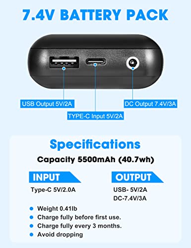 NYI 7.4v Battery for Cell Phone Battery Chargers for Use in Vehicles,Heated Vest Heated Jackets Heated Hoodies Heated Pants Heated Coat for Men Women 5500mAh 3A Rechargeable Battery Pack2