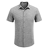 COOFANDY Mens Linen Shirt Short Sleeve Button Down Shirts Casual Plaid Collar Summer Beach Shirts