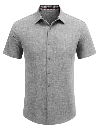 COOFANDY Mens Linen Shirt Casual Short Sleeve Button Down Shirts Summer Beach Vacation Tops2