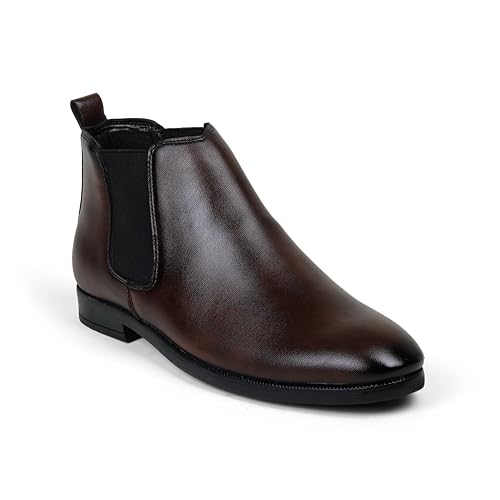 LEACOM TREND Mens Ankle Boots | Lightweight & Comfortable Slip-On Chelsea Boots | Outdoor Casual Footwear for Men | Stylish Durable Design | Ideal for Walking, Travel | Color - Brown, Size- 4 UK