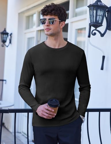 Ekouaer Thermal Hombre Invierno Manga Larga Transpirable Suéter de Canalé Negro XXL